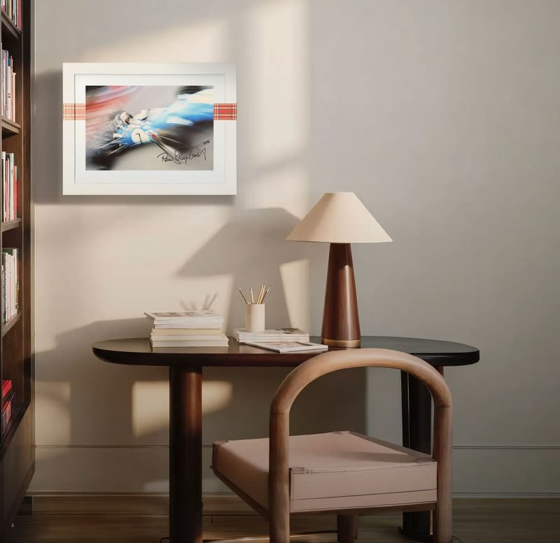 The Rainer-signed edition framed in a sunlit room
